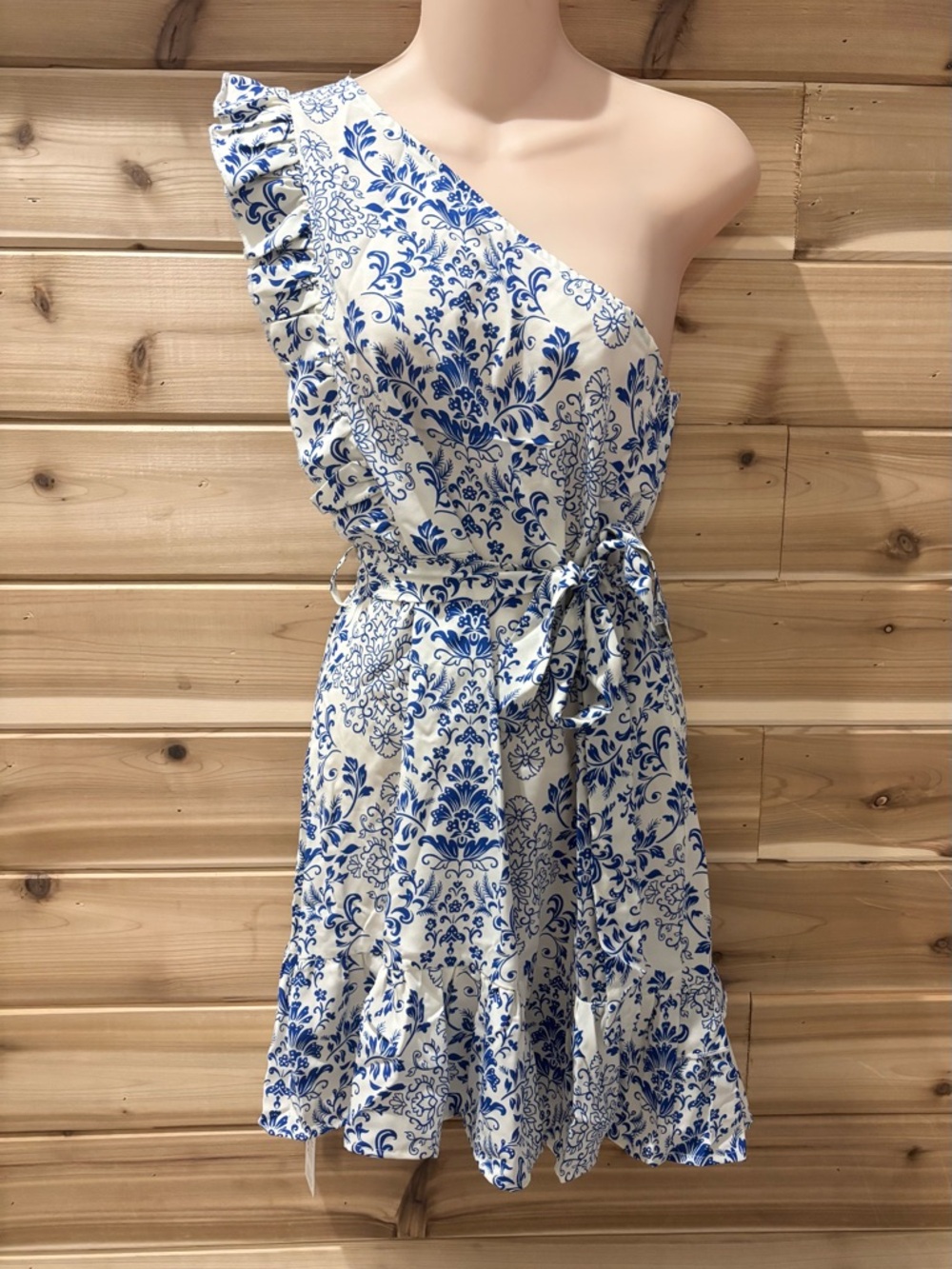 Brand new Cupshe One-Shoulder White Dress with Blue Floral Print